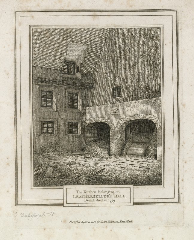 Leathersellers Hall, Bishopsgate Street. Nedrevet 1799 af English School