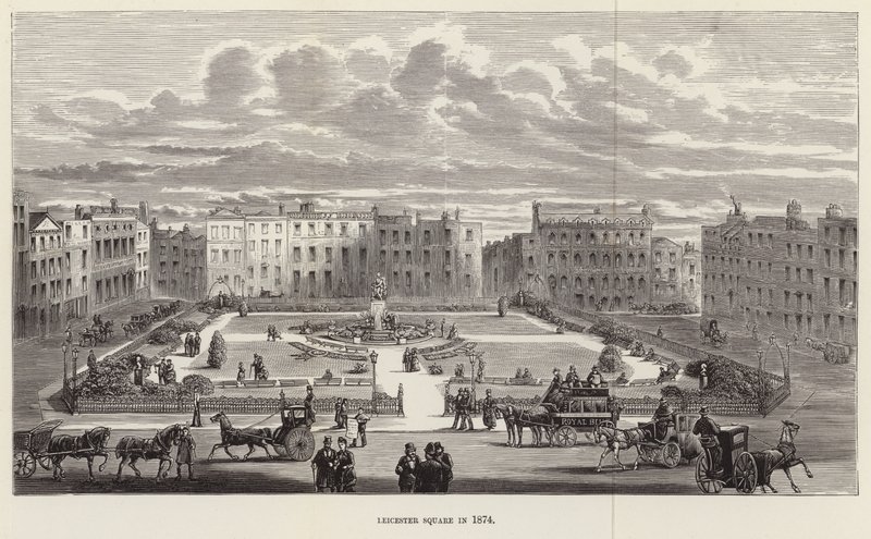 Leicester Square i 1874 af English School