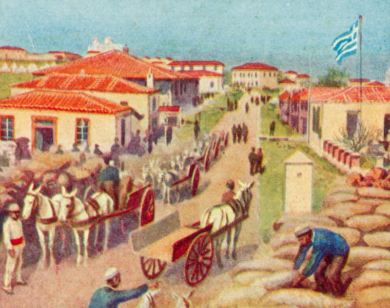 Lemnos, ved Mudros-bugten (farvelitografi) af English School