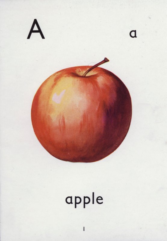 Bogstav A, æble (farve litho) af English School