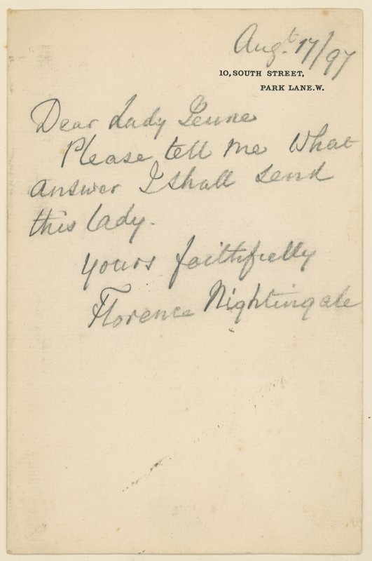 Brev fra Florence Nightingale af English School