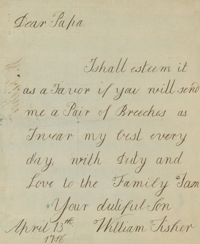 Brev fra William Fisher (autograf) af English School