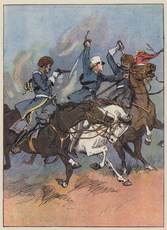 Løjtnant Roberts redder flaget (farve litho) af English School