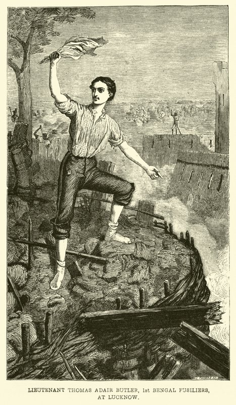 Løjtnant Thomas Adair Butler, 1st Bengal Fusiliers, i Lucknow af English School