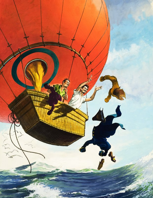 At lette byrden ved at smide tøj ud af en varmluftsballon (gouache på papir) af English School