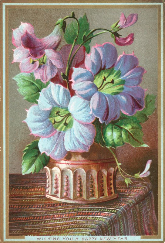Liljer i vase, nytårskort (chromolitho) af English School