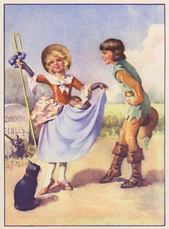 Lille Bo Peep og Dick Whittington (farvelitografi) af English School