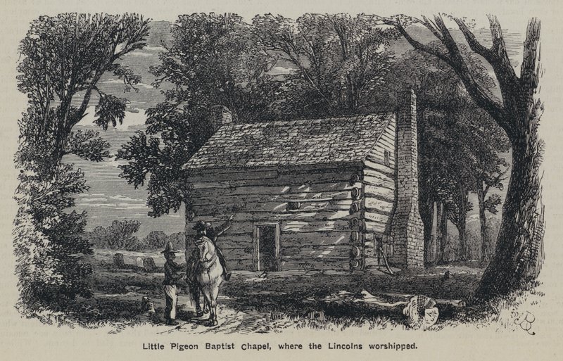 Little Pigeon Baptist Chapel, hvor Lincolns tilbad (gravering) af English School