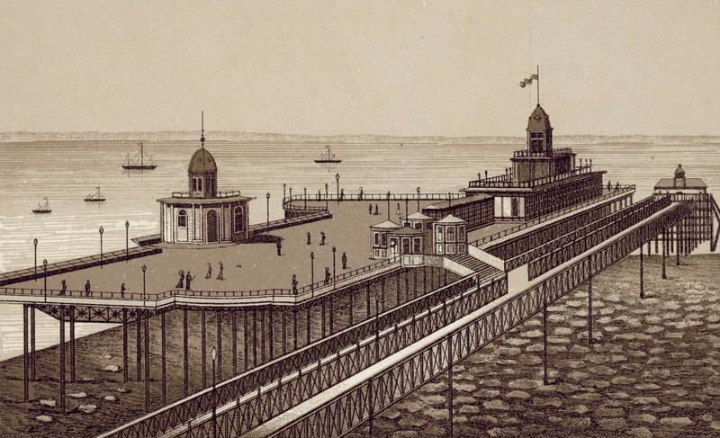 Liverpool: New Brighton Pier (litografi) af English School