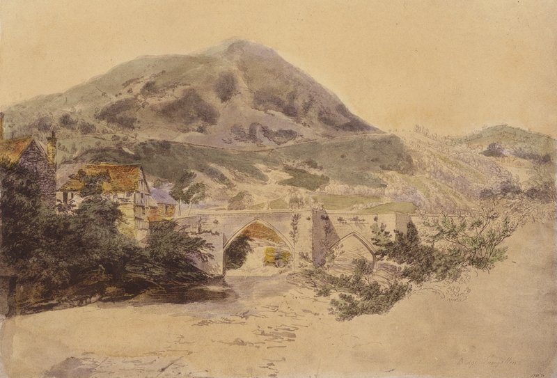 Llangollen Bridge (farvelitografi) af English School