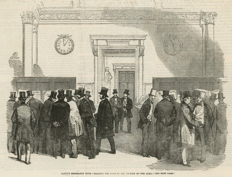 Lloyds Merchants Room - læser nyheden om sejren på Alma af English School