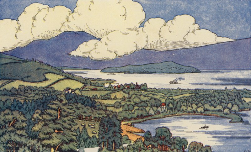 Loch Lomond (farve litho) af English School