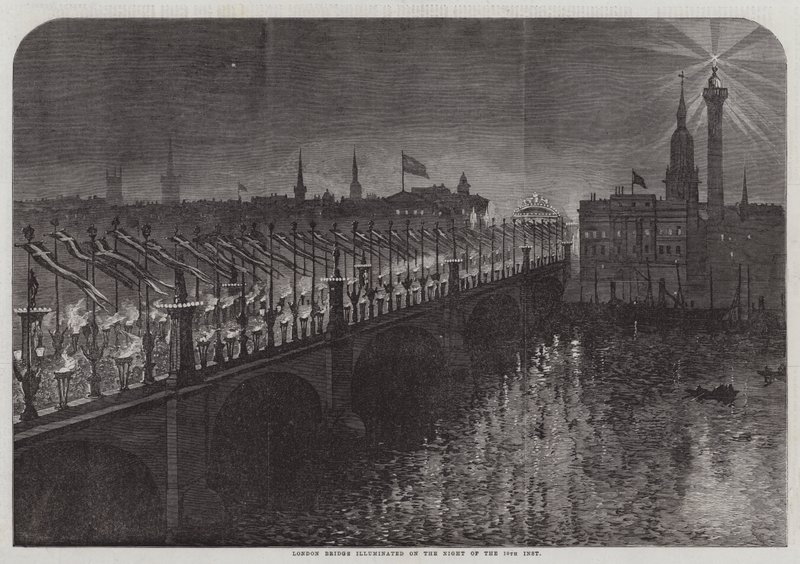 London Bridge oplyst om natten til den 10. inst (gravering) af English School
