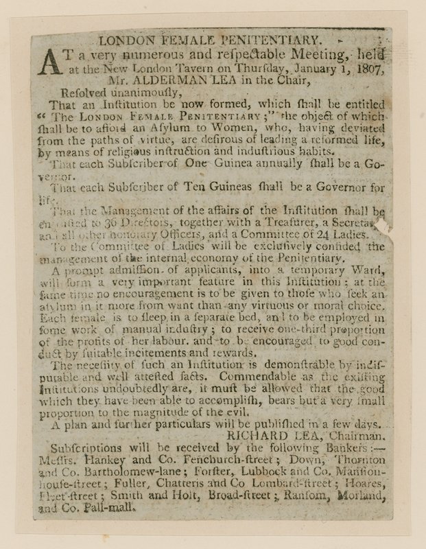 London Female Penitentiary, Clerkenwell af English School