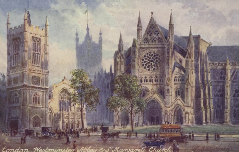London, Westminster Abbey og St Margarets Church af English School