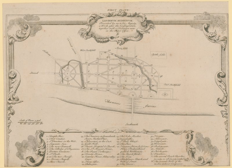 London genoprettet, Sir John Evelyns plan for genopbygning af City of London efter branden i 1666 af English School