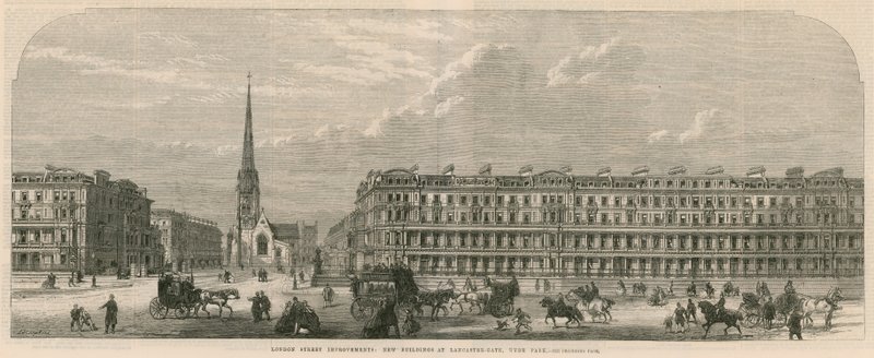 London street forbedringer: Nye bygninger ved Lancaster Gate, Hyde Park af English School