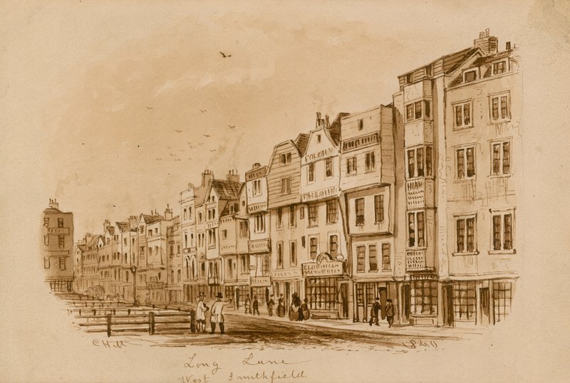 Long Lane, West Smithfield, 1840 (wc på papir) af English School