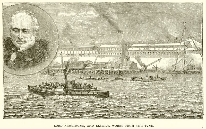 Lord Armstrong og Elswick Works from the Tyne af English School