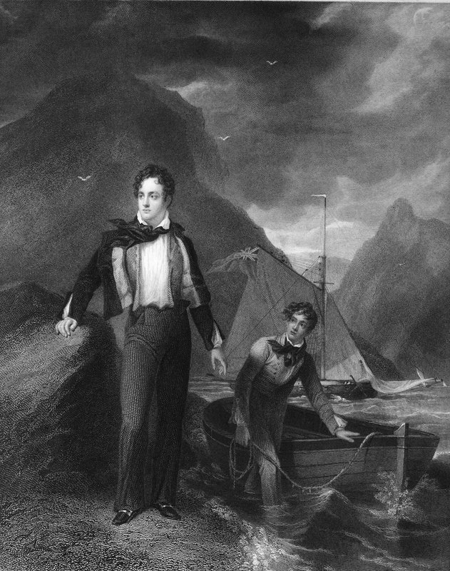 Lord Byron, engelsk digter (gravering) af English School