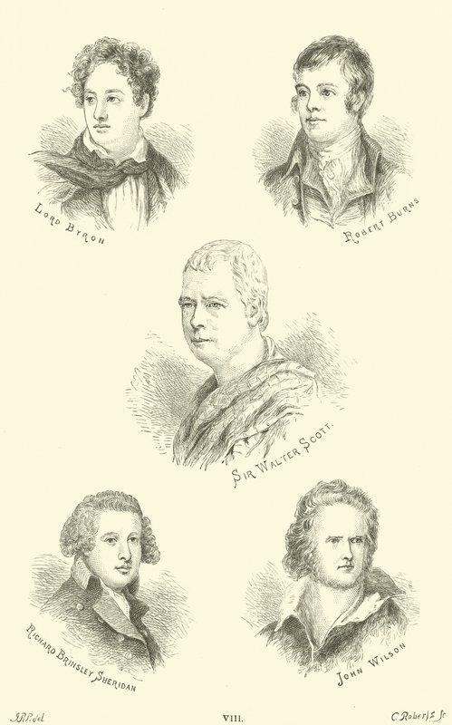 Lord Byron, Robert Burns, Sir Walter Scott, Richard Brinsley Sheridan, John Wilson af English School