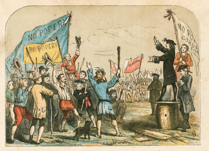 Lord George Gordon taler til pøbelen i St George