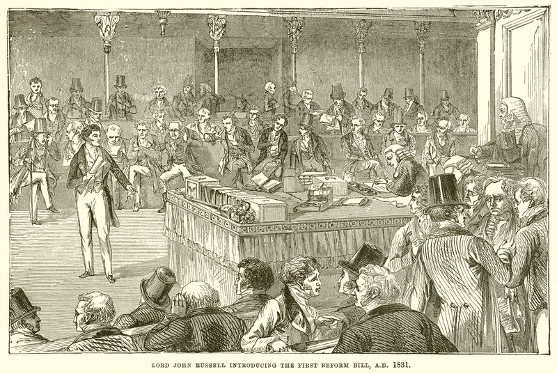 Lord John Russell introducerer det første reformforslag, A.D. 1831 af English School