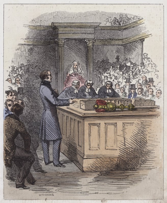Lord John Russell i Underhuset (farvet gravering) af English School