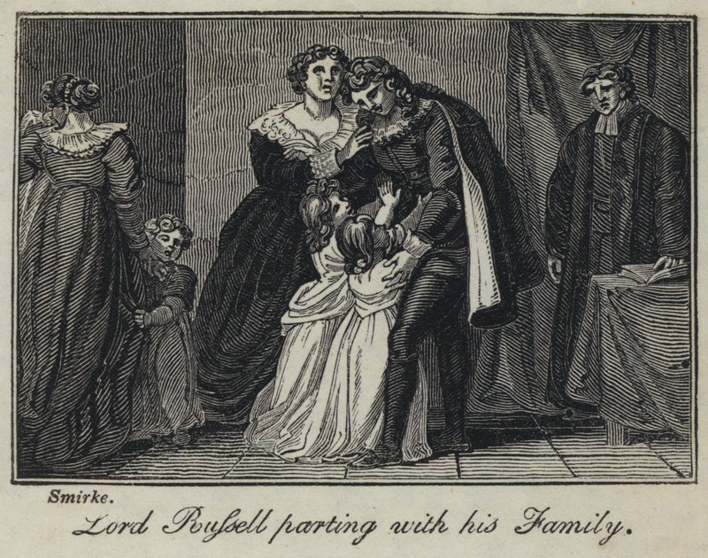 Lord Russell skiller sig af med sin familie (gravering) af English School