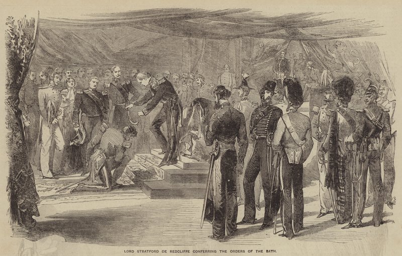 Lord Stratford de Redcliffe tildeler badets ordrer (gravering) af English School