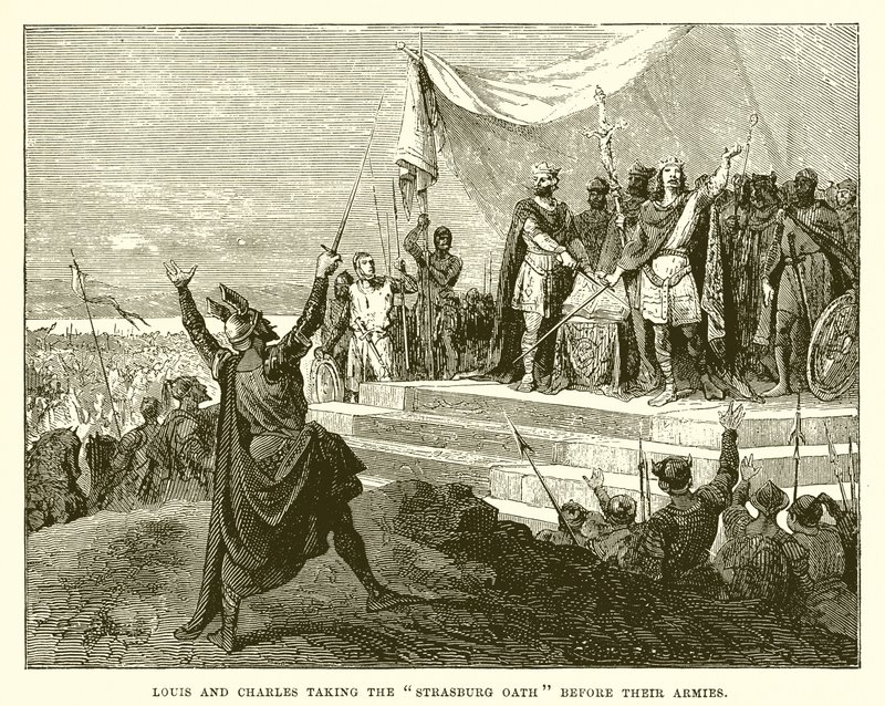Louis og Charles aflagde Strasburg-eden foran deres hære af English School