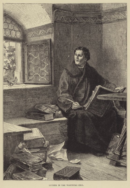 Luther i Wartburg-cellen (gravering) af English School