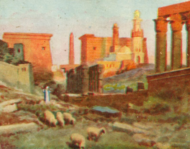 Luxor, tempelruiner (farvelitografi) af English School