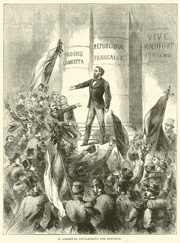 M Gambetta proklamerer republikken, september 1870 af English School
