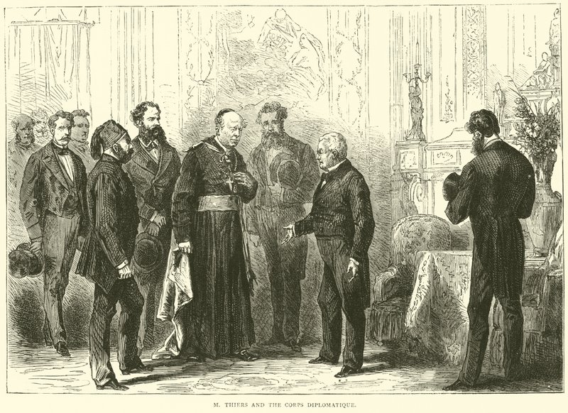 M Thiers og det diplomatiske korps, marts 1871 af English School