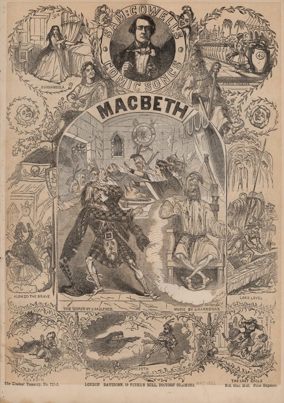 Macbeth, en af Sam Cowells komiske sange (farvelitografi) af English School