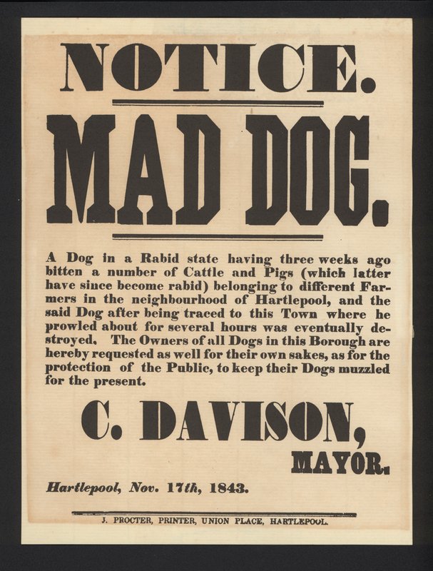 Mad hundemeddelelse, Hartlepool, 1843 af English School