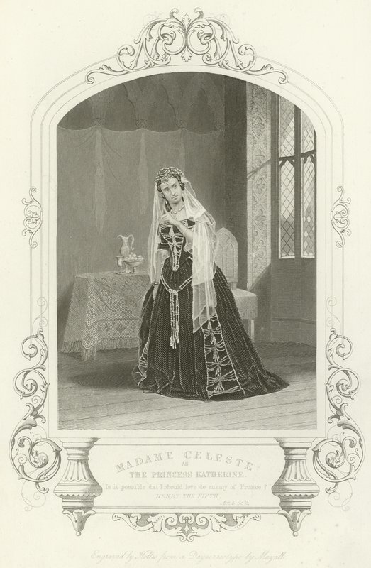Madame Celeste som prinsesse Katherine i Henry V, Akt V, Scene II af English School
