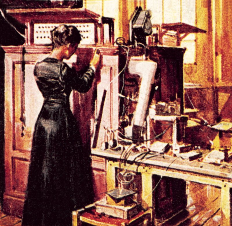Madame Curie i hendes laboratorium af English School