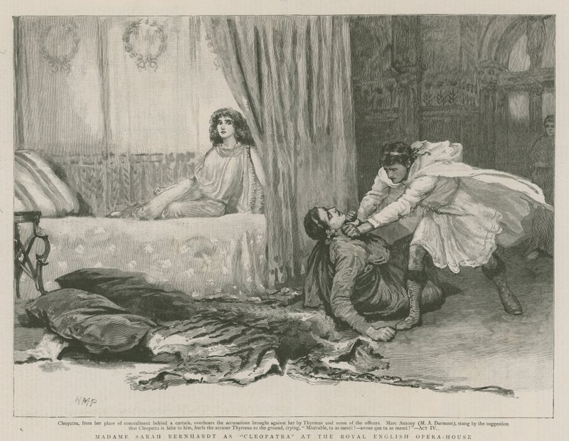 Madame Sarah Bernhardt som Cleopatra i Royal English Opera House af English School