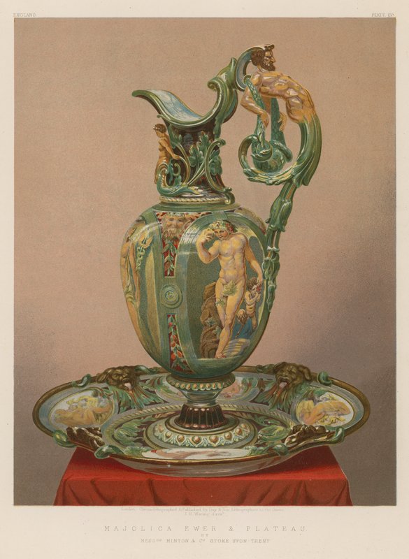 Majolica Ewer og Plateau af Mrs Minton and Co, Stoke-upon-Trent af English School