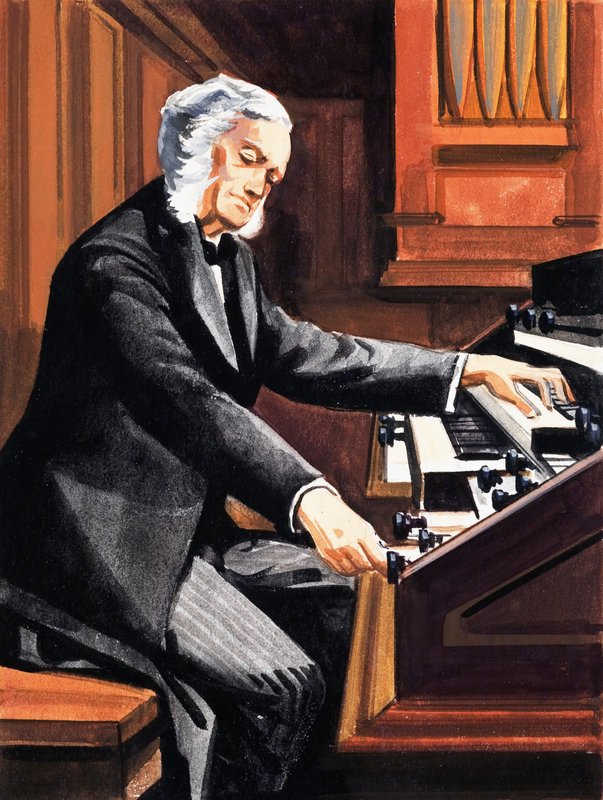 Mand, der spiller orgel af English School