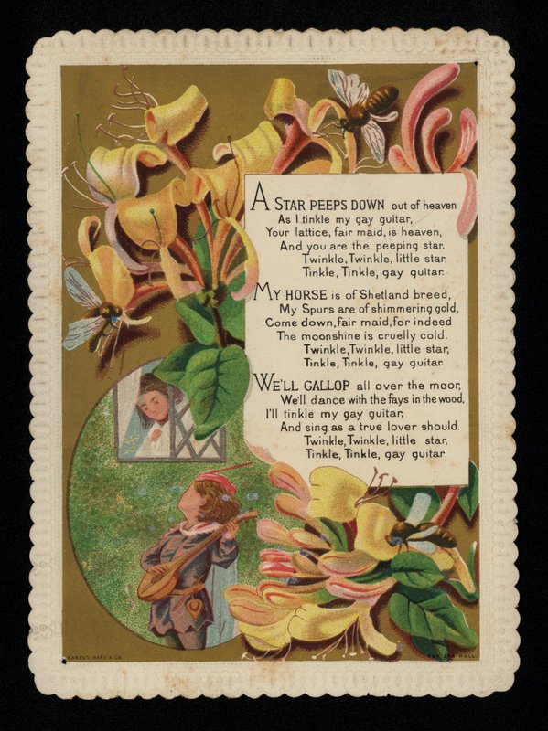 Mand serenade med sin elsker og kaprifolier, lykønskningskort (chromolitho) af English School