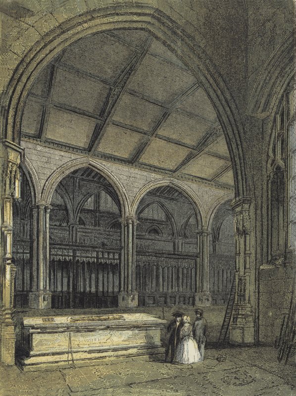 Manchester Cathedral, Udsigt over koret og dåbskapellet, fra Ely Chapel af English School