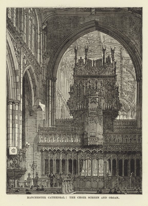 Manchester Cathedral, korskærmen og orgelet af English School