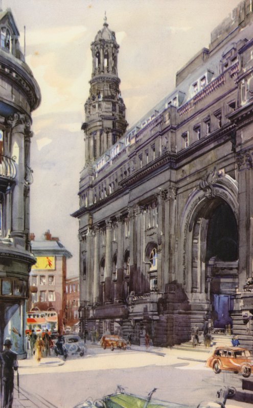Manchester Royal Exchange (farve litho) af English School