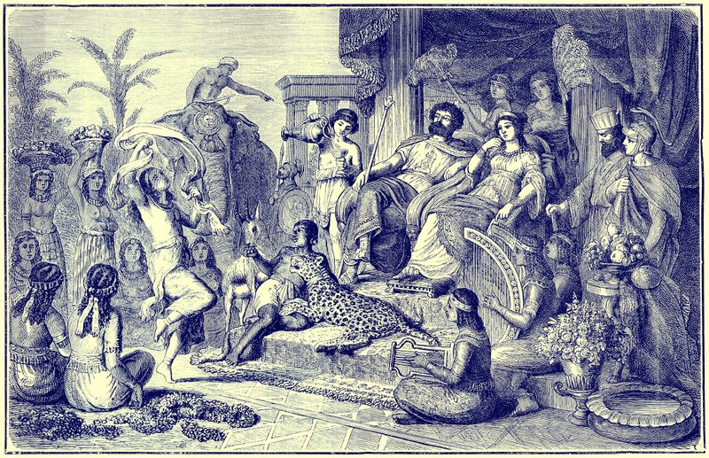 Manerer og skikke i det senere Grækenland - en festlig husholdning, illustration fra The Illustrated History of the World, udgivet ca. 1880 (digitalt forbedret billede) af English School