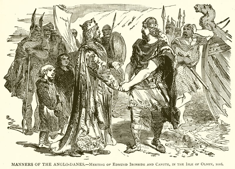 Manerer for anglo-danskere.--Møde mellem Edmund Ironside og Knud, på Isle of Olney, 1016 af English School