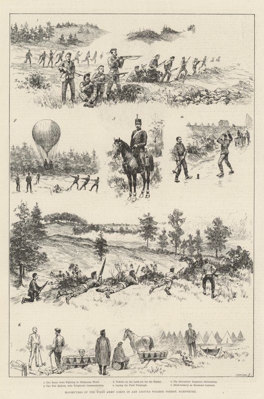 Manøvrer af First Army Corps i og omkring Wolmer Forest, Hampshire (gravering) af English School