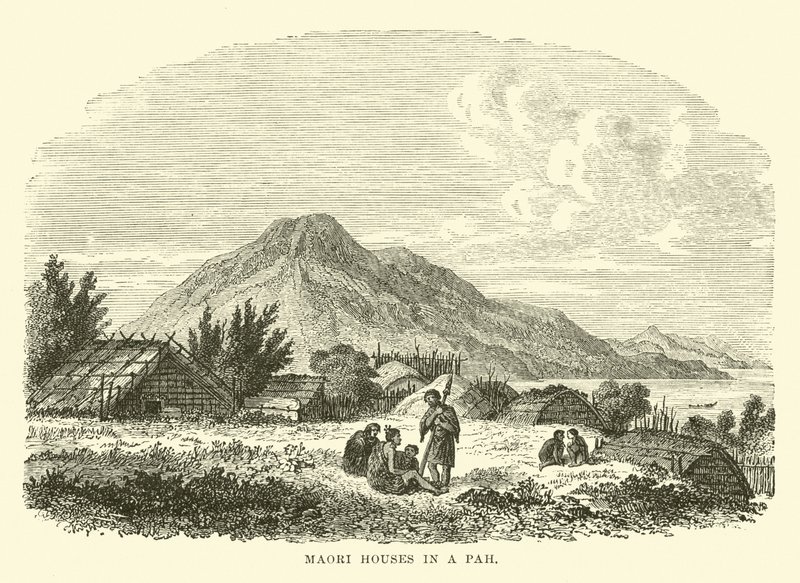 Maori-huse i en Pah af English School
